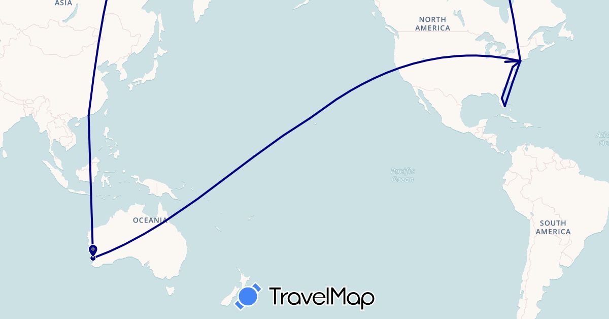 TravelMap itinerary: driving in Australia, Hong Kong, United States (Asia, North America, Oceania)